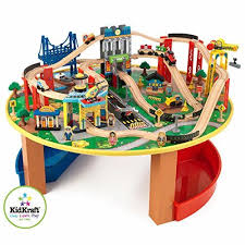 The attractive design of kidkraft ride around train set and table provide kids with fun and imaginative play time. Kidkraft City Explorer Wooden Train Set Amp Play Table W 80 Toy Pieces 17985 Kidkraft Http Www Amazon Com Wooden Train Set Train Set Table Wooden Train