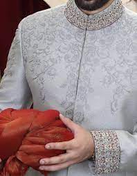 Silver And Red Sherwani Wedding Dresses Men Indian Sherwani For Men Wedding Groom Dress Men