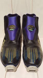 Vintage Fischer Xc Mens Cross Country Ski Boots Us Size 12 Euro Size 46 Black With Blue Very Good Condition