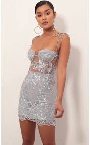 Party Dresses Elsie Lace Corset Dress In Silver Lace Corset Dress African Lace Dresses Lace Up Back Dress
