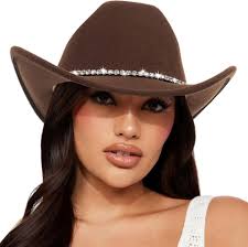 Classico Feltro-Western-Cowboy-Cowgirl-Cappelli per  Donna-Uomo-Fedora-Jazz-Hat con Band(Lagre), Caffè Con Diamante, Large :  Amazon.it: Moda