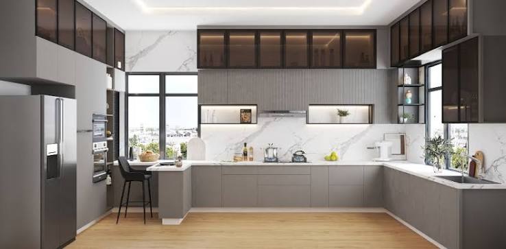 Completed modern kitchen in Mauritius combining drawers and shutter cabinets