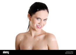 Smiling naked pretty teen girl`s face closeup. Isolated on white Stock  Photo - Alamy