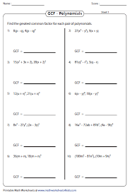 Find The Greatest Common Factor Greatest Common Factors Polynomials Gcf And Lcm Worksheets
