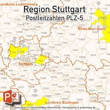 Hier finden sie informationen zu kommunalpolitik und dienstleistungen. Region Stuttgart Postleitzahlen Plz 5 Powerpoint Karte Grebemaps Kartographie