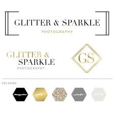 Glitter Sparkle Logo Set Macarons And Mimosas Logo Set Premade Branding Kit Sparkle