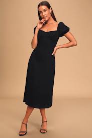 Dream Of Love Black Puff Sleeve Smocked Midi Dress In 2020 Dresses Puff Sleeve Dresses Pretty Midi Dresses