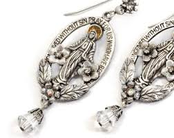 Madonna Earrings, Virgin Mary, Miraculous Medal, Silver Earrings, Catholic  Jewelry, Faith, Christian Earrings, Dangle Earring, French E1116