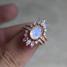 Ice Moonstone Wedding Ring Set Moonstone Diamond Ring Set Etsy In 2021 Diamond Moonstone Ring Moonstone Engagement Ring 14k Gold Engagement Ring