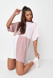 Fill out your wardrobe this season and pull out a graphic t shirt dress for that gig you're excited about and pair with perspex heels and a mini bag, or if you're looking for a casual outfit, go for a fitted. Pink Colourblock Oversized T Shirt Dress Missguided