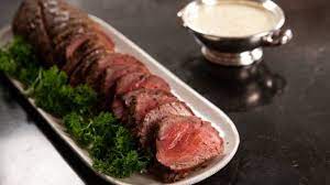Remove the pan from the oven, . Filet Of Beef With Horseradish Sauce With Ina Garten Beef Filet Food Network Recipes Horseradish Sauce