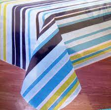 Tablecloth Summer Stripe Vinyl With Polyester Backing 60 Inch Round Summer Stripes Vinyl Tablecloth Table Cloth
