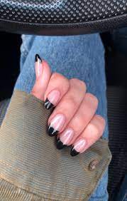 Black French Tip Almond Shape Almond Nails French Almond Nails Black French Tips