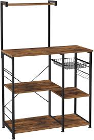 Z metnal wall shelf, floating shelves, metal wall shelf for display collection organization, aluminum, wall mounted, matte black, 24 inch, 2 pack. Amazon Com Vasagle Baker S Rack Coffee Station Microwave Oven Stand Kitchen Shelf With Wire Basket 6 S Hooks Utility Storage For Spices Pots And Pans Rustic Brown And Black Ukks35x Standing Baker S
