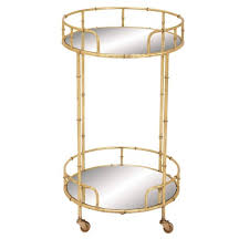 The teagan gold round metal bar cart is equipped with a mirrored top shelf for an extra flair. Contemporary Round Bar Cart With 2 Mirrored Trays Gold Olivia May Target