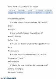 Carnival Video Worksheet Language English Grade Level Elementary School Subject English As A In 2020 English As A Second Language School Subjects Elementary Schools