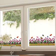 Shijuehezi Removable Tulip Fence Wall Sticker Vinyl Material Diy Flowers Wall Art For Living Room Shop Glass Window Decor Window Decor Diy Vinyl Wall Sticker