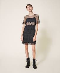 Maybe you would like to learn more about one of these? Knit Dress With Lace Stitch And Tulle Woman Black Twinset Milano