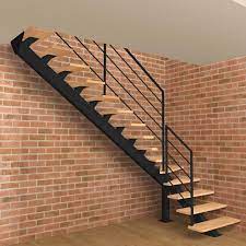 Escalier metal 1 4 tournant. Escalier Quart Tournant Bas A Limon Central Metal Et Marches En Bois Garde Corps Acier