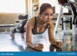 Beautiful Asian Fitness Young Woman in Sportswear Doing Plank in Gym .  Sport Fit Girl Push Up Exercise in Morning Stock Image - Image of body,  active: 159172461