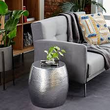 Restoration hardware annecy metal wrapped nightstands aptdeco. Harper Willow 14 In X 16 In Round Hammered Silver Metal Accent Table 16178 At Tractor Supply Co