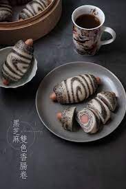 爱厨房的幸福之味 黑芝麻双色香肠卷 sweet buns food steamed buns