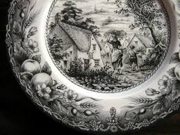 Black And White Toile Dinnerware Set Black Cream Toile Transferware Woman Boy Inn Fruit Plate Fruit Plate Plates Vintage Dinnerware