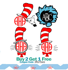 Cat In The Hat Svg Dr Seuss Monogram Shirt Design Svg Files Vector Art Cricut Design Space Silhouet Cat In The Hat Svg Hat Svg Cat In The Hat Svg Free