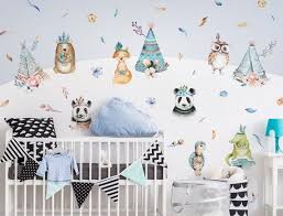 Kinderzimmer Deko Aquarell Wandtattoo Tiere Indianer Zelte Federn Wandsticker Junge Aufkleber Madchen Nursery Wall Decals Nursery Deco Wall Stickers Animals
