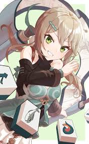 mahjong, medium hair, skirt, qingque (honkai: star rail), breasts - Anime  R34