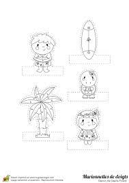 Coloriage Et Illustration De Marionnettes De Doigts Sur Le Theme D Hawaii Le Soleil La Mer Et La Plage Mais Aussi Le Marionnette Doigt Coloriage Marionnette