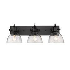 Brushed nickel finish bathroom vanity light from the vallymede collection; Golden Lighting Hines 3 Light Bath Vanity Light With Glass Black Lowe S Canada
