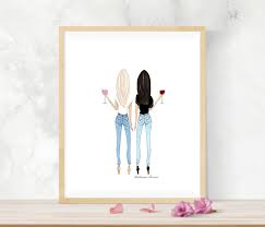 Digital Download Instant Printable Blonde And Brunette With Etsy Drawings Of Friends Best Friend Birthday Planner Art