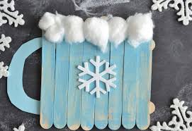 Winter Basteln Mit Kindern Eisstiele Holz Watte Tasse Kakao Schneeflocken Basteln Mit Kindern Winter Basteln Mit Eisstielen Basteln Mit Stabchen