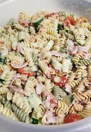 Pasta Salad Pasta Tomatoes Cucumbers Ham Pepper And Ranch Italian Dressing Pasta Salad Easy Pasta Salad Recipe Pasta Salad Recipes
