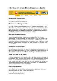 Interview Mit Einem Obdachlosen Aus Berlin Teaching Resources
