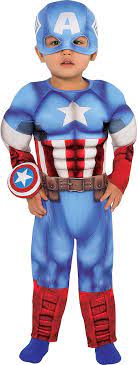 Amazon Com Suit Yourself Captain America Muscle Costume For Babies Marvel 12 24 Months Includes Padded Jumpsuit Hat Wristlet Clothing Shoes Jewelry