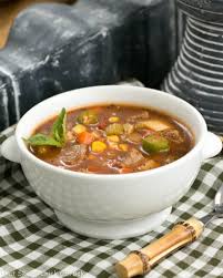 Ground round beef 2 large cans diced tomatoes 1 large onion, diced 1 large can tomato sauce 1 can beef stock 1 bag frozen mixed vegetables 3 large potatoes, cut in cubes. Vegetable Beef Soup That Skinny Chick Can Bake