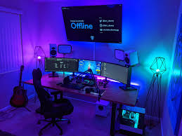 In a large room, it can be hard to decide the length of the ambient background lighting (the lighting is used to balance the brightness from the screen, so it won't harm your eyes). My New Money Setup In 2021 Computer Gaming Room Gaming Room Setup Video Game Rooms