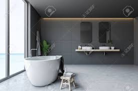 This tile is a stunning contemporary tile. Side View Of Modern Bathroom With Gray Tile Walls Stone Floor Stock Photo Picture And Royalty Free Image Image 117955171