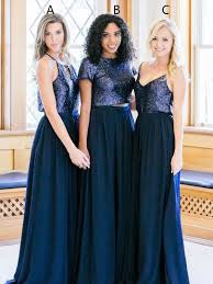 2 Piece Cheap Sequins Navy Blue Maxi Mismatched Bridesmaid Dresses With Sleeves Pb10114 Two Piece Bridesmaid Dresses Simple Bridesmaid Dresses Navy Blue Bridesmaid Dresses