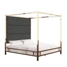 Cosmoliving by cosmopolitan celeste black/gold canopy metal king size bed frame (1) model# 4456049cl. King Evert Champagne Gold Canopy Bed With Panel Headboard Charcoal Inspire Q Target