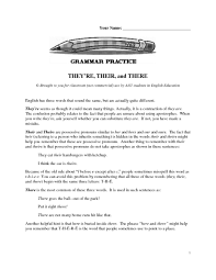 Grammar Practice They Re Their And There Worksheet For 7th 9th Grade Lesson Planet
