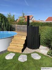Pool Wooden Deck Stepping Stone Outdoor Shower Stairs Shower Wood Deck Stairs Pool Wooden Deck Steppi Pool Landscaping Backyard Pool Pool Steps