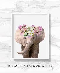 Elephant With Flowers Crown Print Safari Baby Animal Posters Digital Download Girls Room Wall Prints Animal Decor Safari Animals 232 In 2020 Safari Baby Animals Animal Posters Crown Print