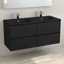 La salle de bain noire est souvent présente dans les pages des magazines déco, il ce meuble avec ses deux vasques en verre noir est très élégant et apporte une touche chic à votre salle de bain. Meuble Double Vasque Ceramique Noir Mat 120 Cm Noir Mat One
