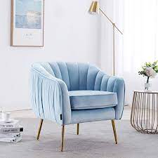 Amazon Com Altrobene Modern Accent Arm Chair Velvet Upholstered Pub Chair With Gold L Light Blue Living Room Blue Chairs Living Room Blue Accents Living Room