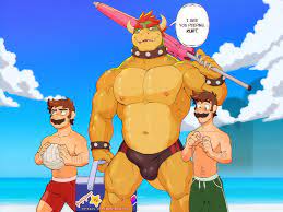 2023 3boys abs anthro ball balls outline barazoku beach beefy  biceps big bulge big muscles bisexual pride colors blue eyes blush  bonfiredemon bowser bracelet brown hair bulge claws clothed