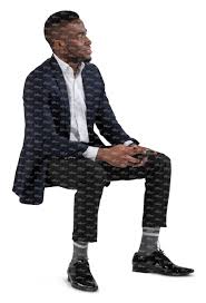 Man sitting on a chair in front of a computer. Black Man In A Suit Sitting On A Chair Vishopper