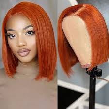 QVR Gingembre Court T Dentelle Bob Perruques 4x4 13x4 Droite Perruque de  Cheveux Humains 180% Lace Front Orange Perruques